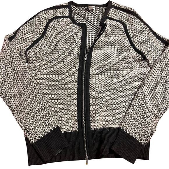 J.Crew Cashmere Wool Blend Full Zip Sweater Women’s Size Small Knit Black Tan - Picture 1 of 5